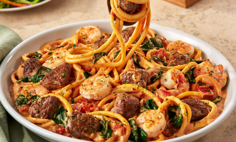 calabrian steak and shrimp bucatini
